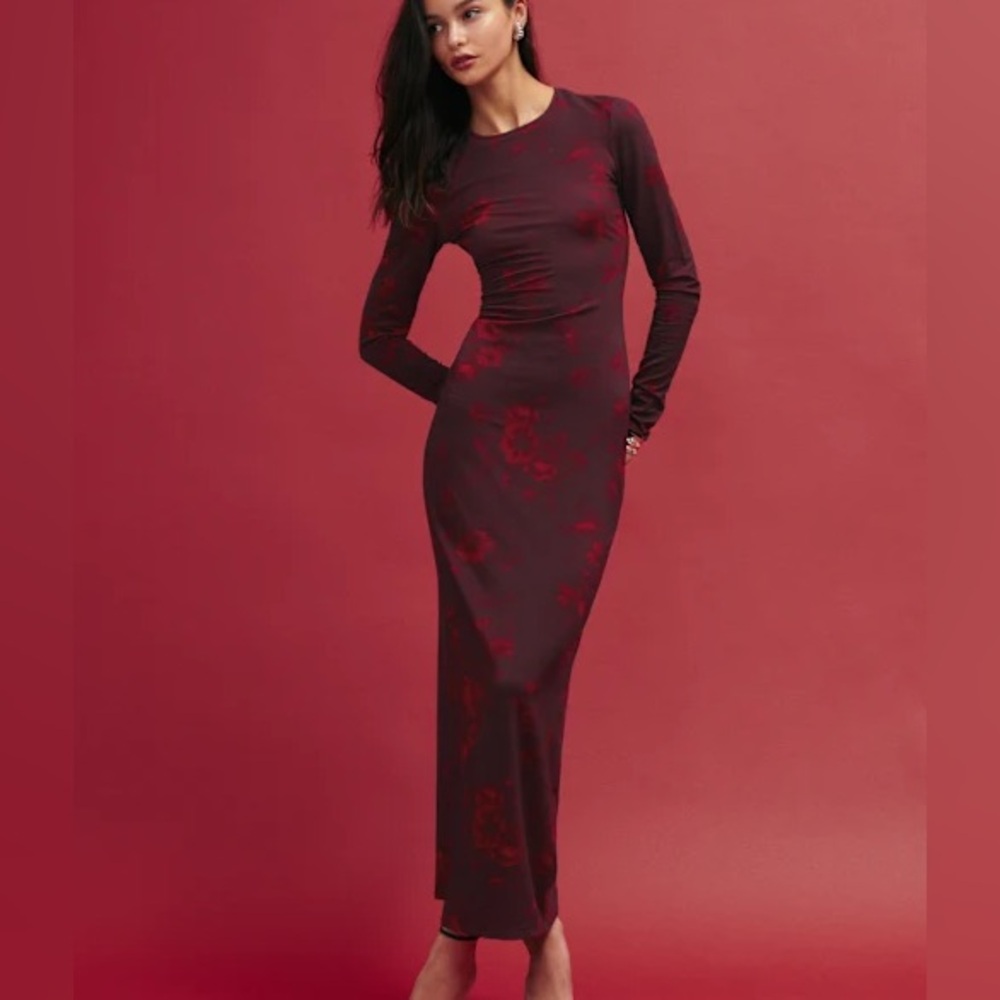 Reformation Tommie Burgundy Long Sleeve Dress
